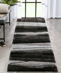 Well Woven Apallo Modern Geometric Black 3D Textured Thick & Soft Shag Rug