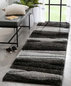 Well Woven Apallo Modern Geometric Black 3D Textured Thick & Soft Shag Rug