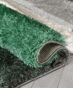 Well Woven Apallo Modern Geometric Green 3D Textured Thick & Soft Shag Rug