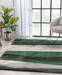 Well Woven Apallo Modern Geometric Green 3D Textured Thick & Soft Shag Rug