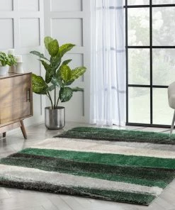 Well Woven Apallo Modern Geometric Green 3D Textured Thick & Soft Shag Rug