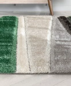 Well Woven Apallo Modern Geometric Green 3D Textured Thick & Soft Shag Rug