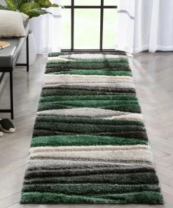 Well Woven Apallo Modern Geometric Green 3D Textured Thick & Soft Shag Rug