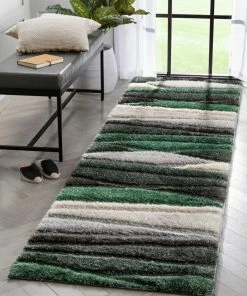Well Woven Apallo Modern Geometric Green 3D Textured Thick & Soft Shag Rug