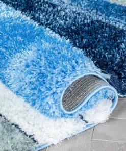 Well Woven Apallo Modern Geometric Light Blue 3D Textured Thick & Soft Shag Rug