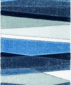 Well Woven Apallo Modern Geometric Light Blue 3D Textured Thick & Soft Shag Rug