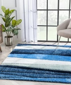 Well Woven Apallo Modern Geometric Light Blue 3D Textured Thick & Soft Shag Rug