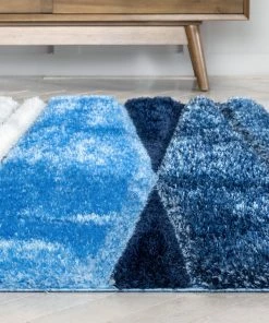 Well Woven Apallo Modern Geometric Light Blue 3D Textured Thick & Soft Shag Rug
