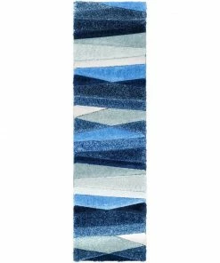 Well Woven Apallo Modern Geometric Light Blue 3D Textured Thick & Soft Shag Rug