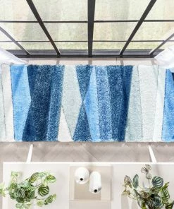 Well Woven Apallo Modern Geometric Light Blue 3D Textured Thick & Soft Shag Rug