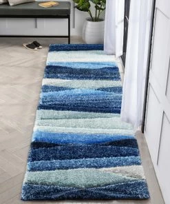 Well Woven Apallo Modern Geometric Light Blue 3D Textured Thick & Soft Shag Rug