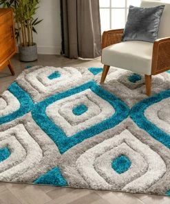 Well Woven Malibu Blue Modern 3D Textured Shag Rug