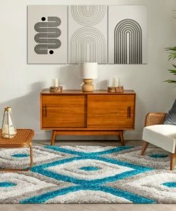 Well Woven Malibu Blue Modern 3D Textured Shag Rug