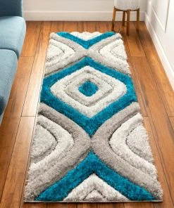 Well Woven Malibu Blue Modern 3D Textured Shag Rug