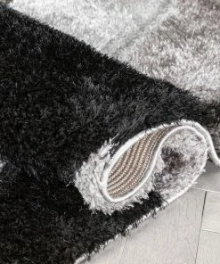 Well Woven Holland Modern Geometric Black 3D Textured Thick & Soft Shag Rug