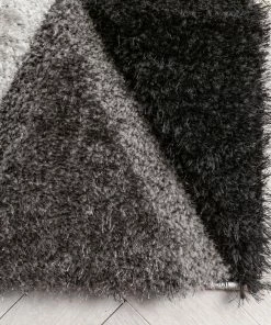 Well Woven Holland Modern Geometric Black 3D Textured Thick & Soft Shag Rug