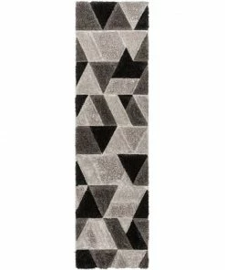 Well Woven Holland Modern Geometric Black 3D Textured Thick & Soft Shag Rug