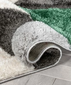 Well Woven Holland Modern Geometric Green 3D Textured Thick & Soft Shag Rug