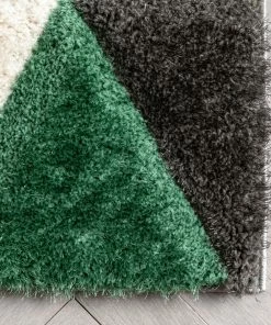 Well Woven Holland Modern Geometric Green 3D Textured Thick & Soft Shag Rug