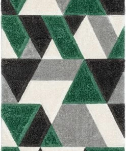 Well Woven Holland Modern Geometric Green 3D Textured Thick & Soft Shag Rug