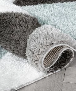 Well Woven Holland Modern Geometric Light Blue 3D Textured Thick & Soft Shag Rug