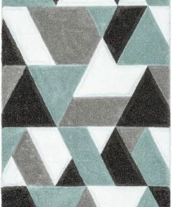 Well Woven Holland Modern Geometric Light Blue 3D Textured Thick & Soft Shag Rug