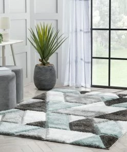 Well Woven Holland Modern Geometric Light Blue 3D Textured Thick & Soft Shag Rug