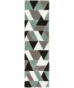 Well Woven Holland Modern Geometric Light Blue 3D Textured Thick & Soft Shag Rug