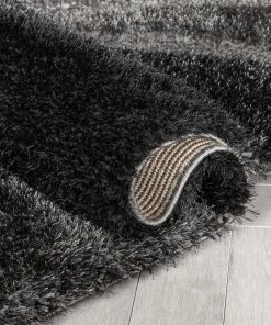 Well Woven Luz Modern Geometric Black 3D Textured Thick & Soft Shag Rug