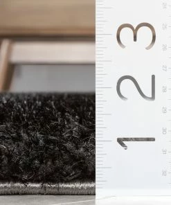 Well Woven Luz Modern Geometric Black 3D Textured Thick & Soft Shag Rug