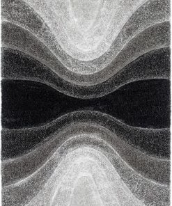 Well Woven Luz Modern Geometric Black 3D Textured Thick & Soft Shag Rug
