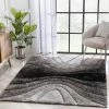 Well Woven Luz Modern Geometric Black 3D Textured Thick & Soft Shag Rug