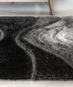 Well Woven Luz Modern Geometric Black 3D Textured Thick & Soft Shag Rug