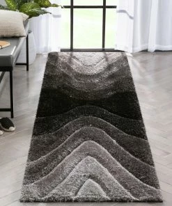 Well Woven Luz Modern Geometric Black 3D Textured Thick & Soft Shag Rug