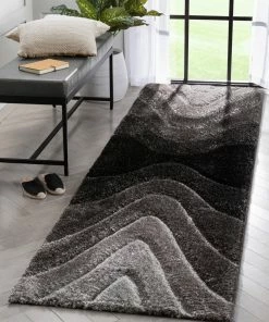 Well Woven Luz Modern Geometric Black 3D Textured Thick & Soft Shag Rug