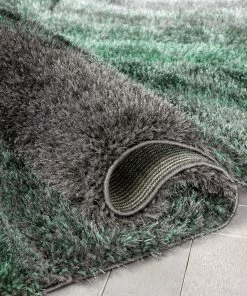 Well Woven Luz Modern Geometric Green 3D Textured Thick & Soft Shag Rug