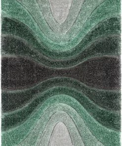 Well Woven Luz Modern Geometric Green 3D Textured Thick & Soft Shag Rug