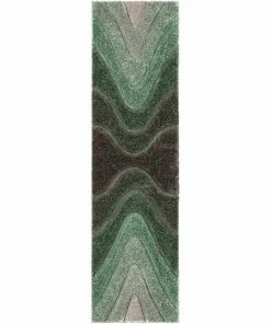 Well Woven Luz Modern Geometric Green 3D Textured Thick & Soft Shag Rug