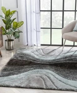 Well Woven Luz Modern Geometric Light Blue 3D Textured Thick & Soft Shag Rug