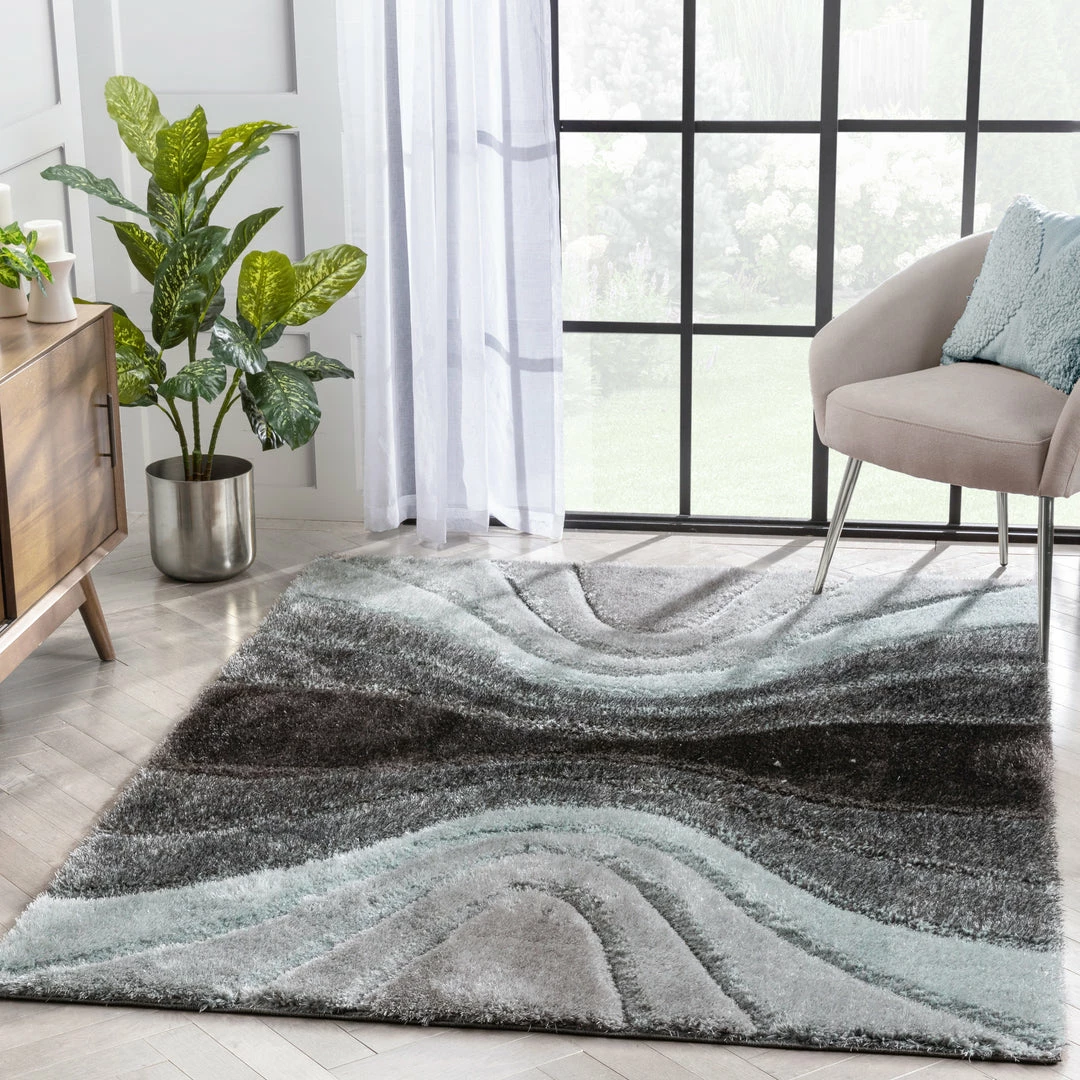 Well Woven Luz Modern Geometric Light Blue 3D Textured Thick & Soft Shag Rug 1 Well Woven Luz Modern Geometric Light Blue 3D Textured Thick & Soft Shag Rug