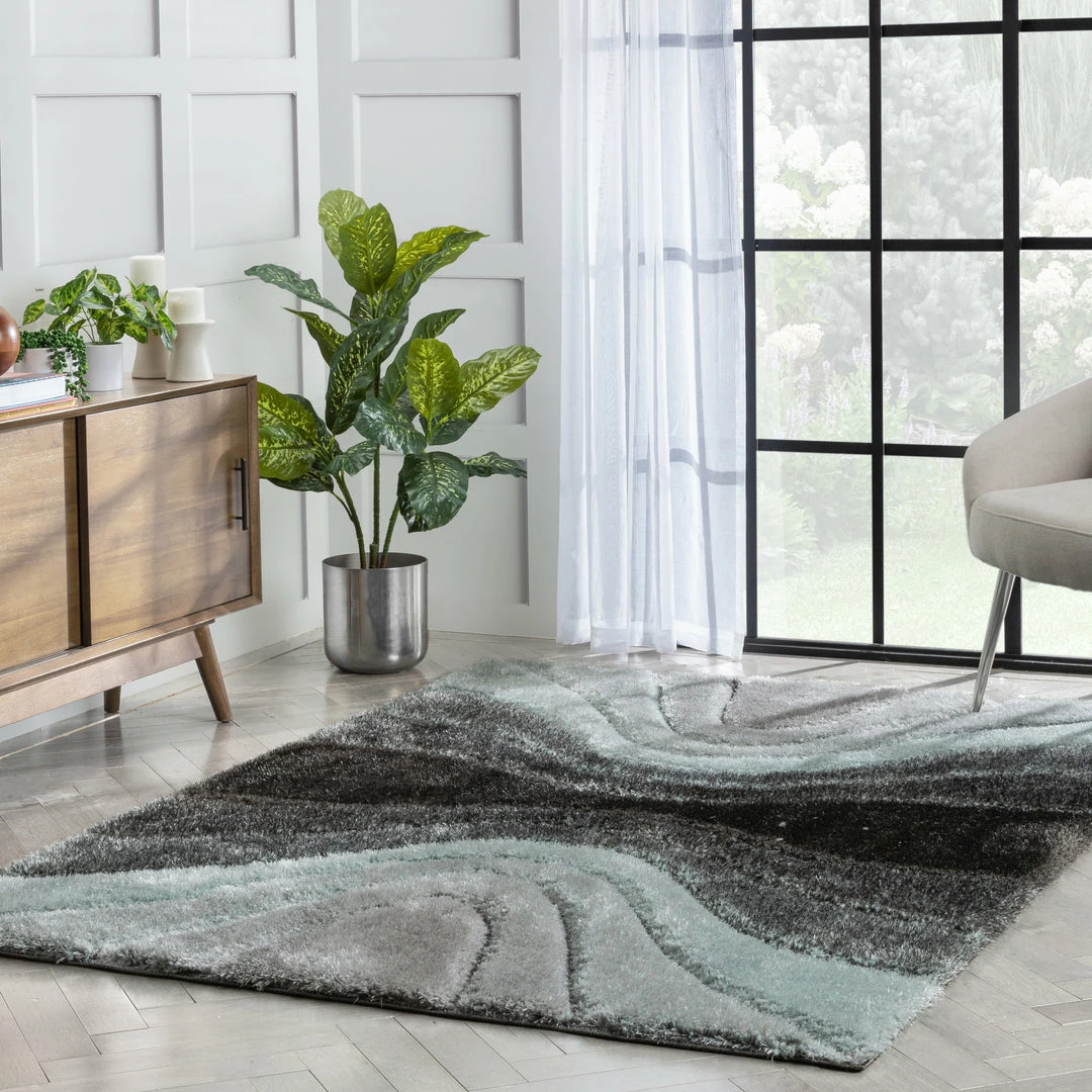 Well Woven Luz Modern Geometric Light Blue 3D Textured Thick & Soft Shag Rug 9 Well Woven Luz Modern Geometric Light Blue 3D Textured Thick & Soft Shag Rug