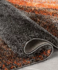 Well Woven Luz Modern Geometric Grey Orange 3D Textured Thick & Soft Shag Rug