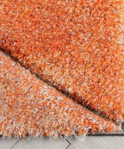 Well Woven Luz Modern Geometric Grey Orange 3D Textured Thick & Soft Shag Rug