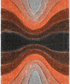 Well Woven Luz Modern Geometric Grey Orange 3D Textured Thick & Soft Shag Rug