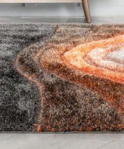 Well Woven Luz Modern Geometric Grey Orange 3D Textured Thick & Soft Shag Rug
