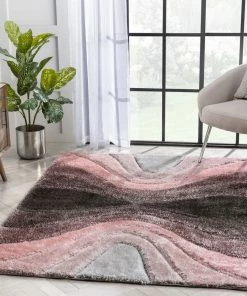 Well Woven Luz Modern Geometric Blush 3D Textured Thick & Soft Shag Rug