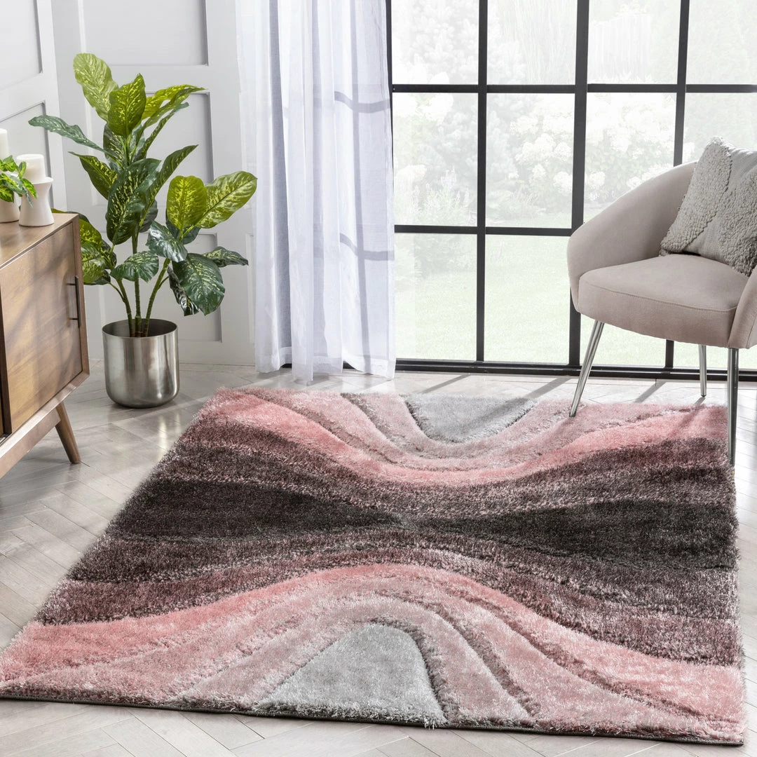 Well Woven Luz Modern Geometric Blush 3D Textured Thick & Soft Shag Rug 1 Well Woven Luz Modern Geometric Blush 3D Textured Thick & Soft Shag Rug