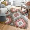 Well Woven Malibu Modern Ogee Pattern Geometric Shag Brown Blush 3D Textured Thick & Soft Shag Rug