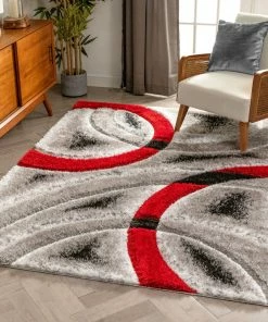 Well Woven Oahu Red Modern Geometric 3D Textured Shag Rug