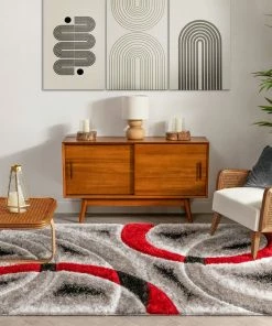 Well Woven Oahu Red Modern Geometric 3D Textured Shag Rug
